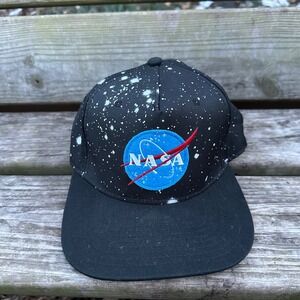 NASA Buzz Aldrin Galaxy Splatter Snapback Hat Black Flat Brim Space Cap OSFM